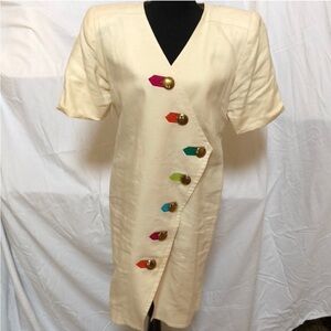 Vintage Elegant Cream Dress with Colorful Accents